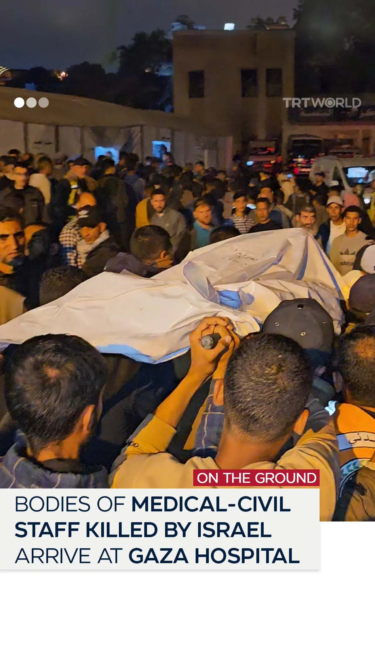 Bodies of 14 medical-civil defence members killed by Israel have arrived at a Gaza hospital
